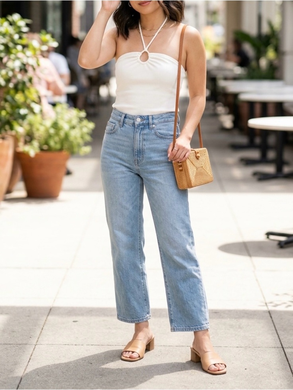Lulu's Cream Ribbed Halter with Center Loop